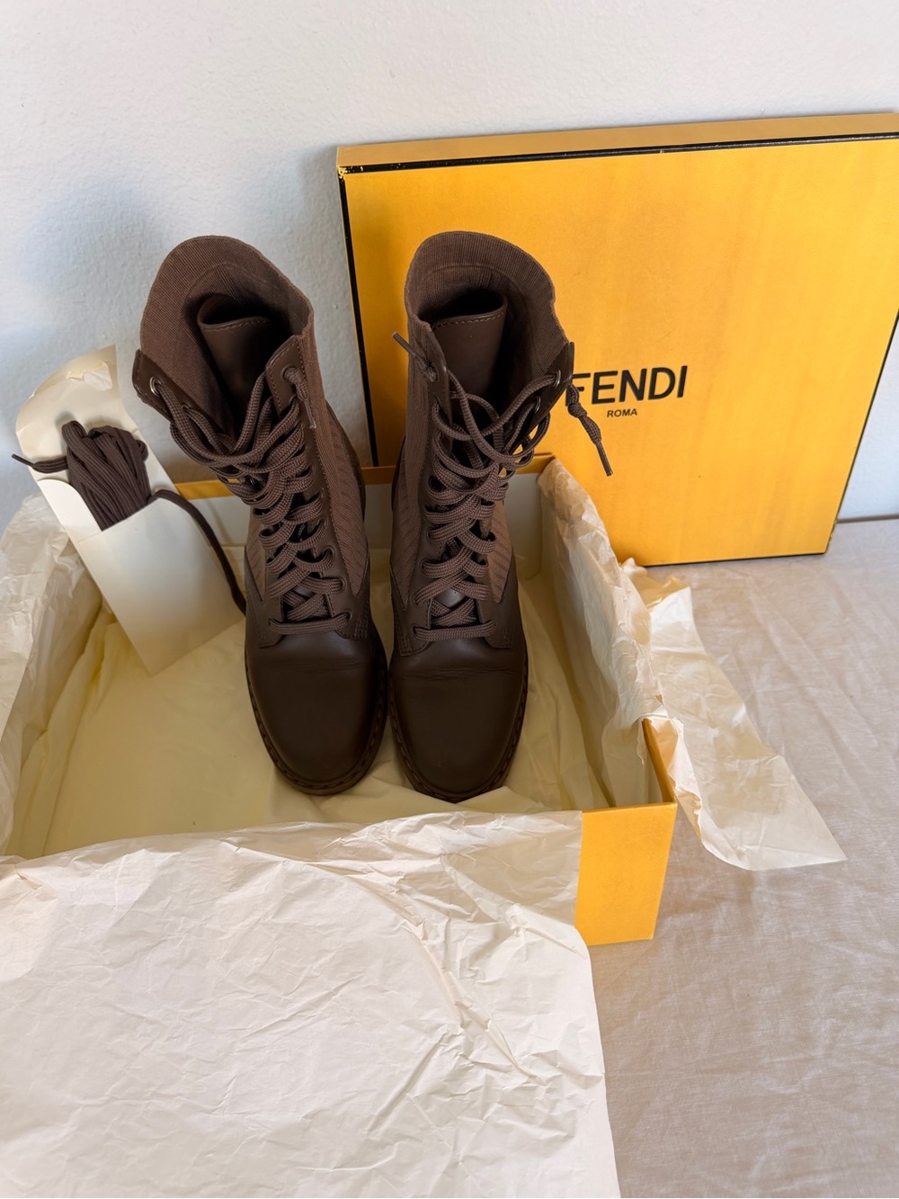 Fendi Women’s Brown Lace-Up Combat Boots